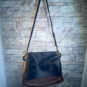 Coach 70990 Men's Legacy Leather Large Messenger Bag Dark brown and blue